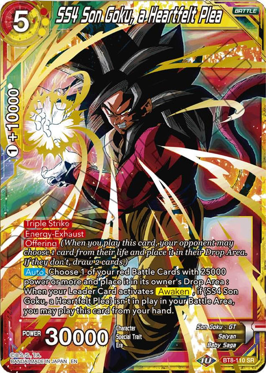 SS4 Son Goku, a Heartfelt Plea BT8-110 SR Foil - Mint